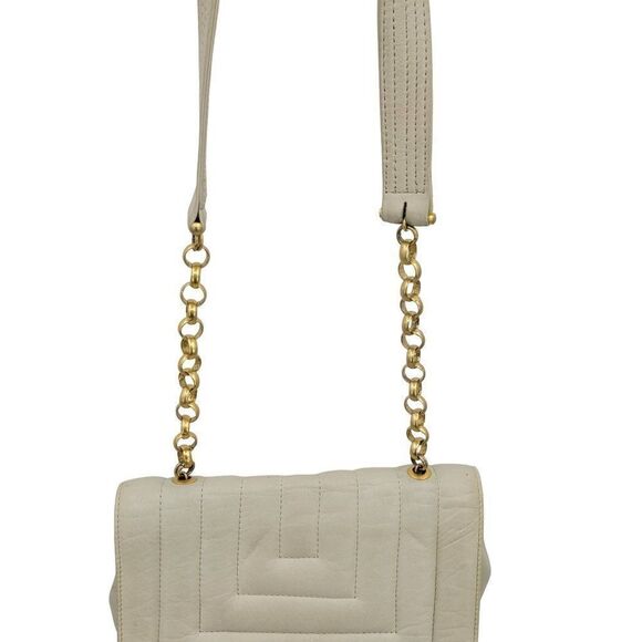 Vintage 80s Jay Herbert by Sharif Crossbody Bag Leather Quilted Gold Chain Cream - Picture 12 of 16